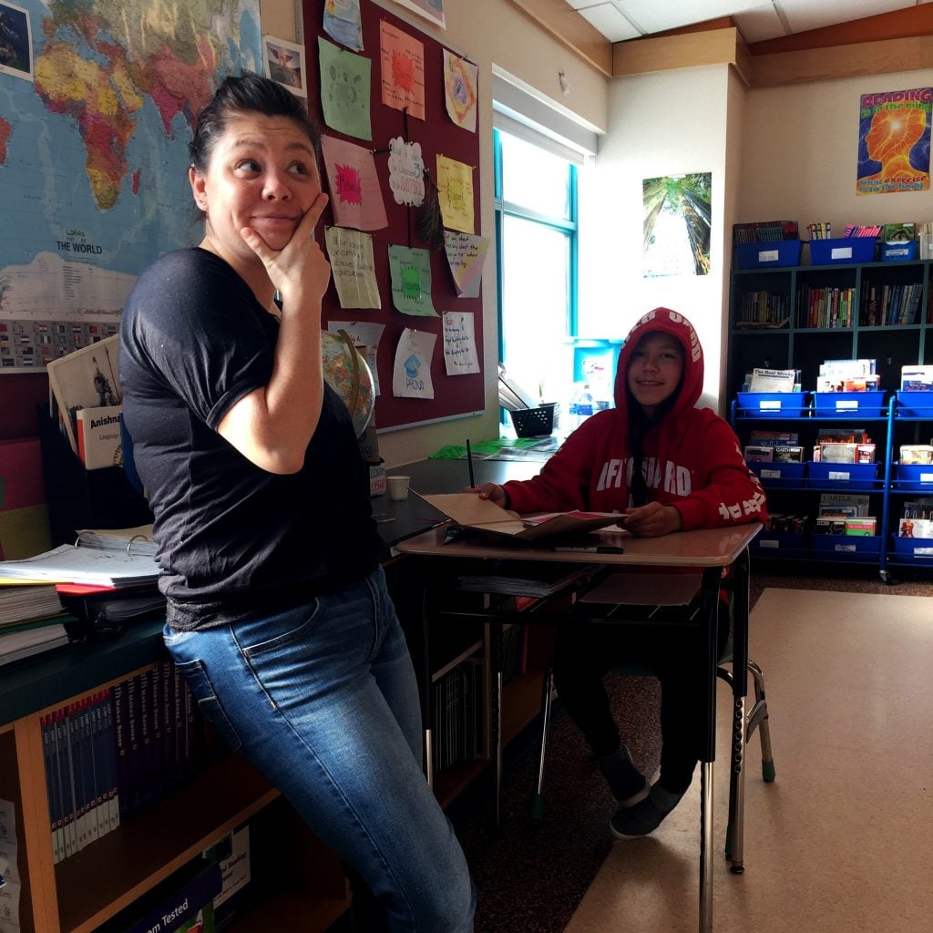 Teach For Canada teacher Lora Kikuchi with a student