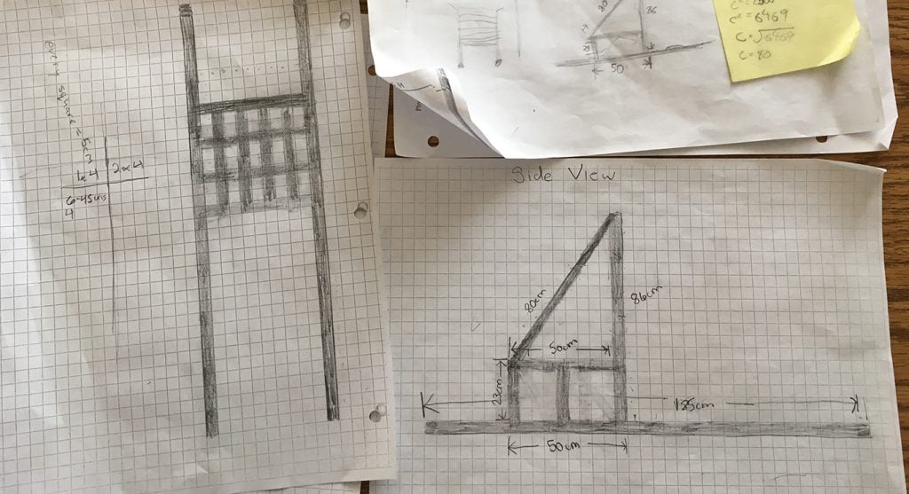 Technical drawings of kick-sleds designed by students 